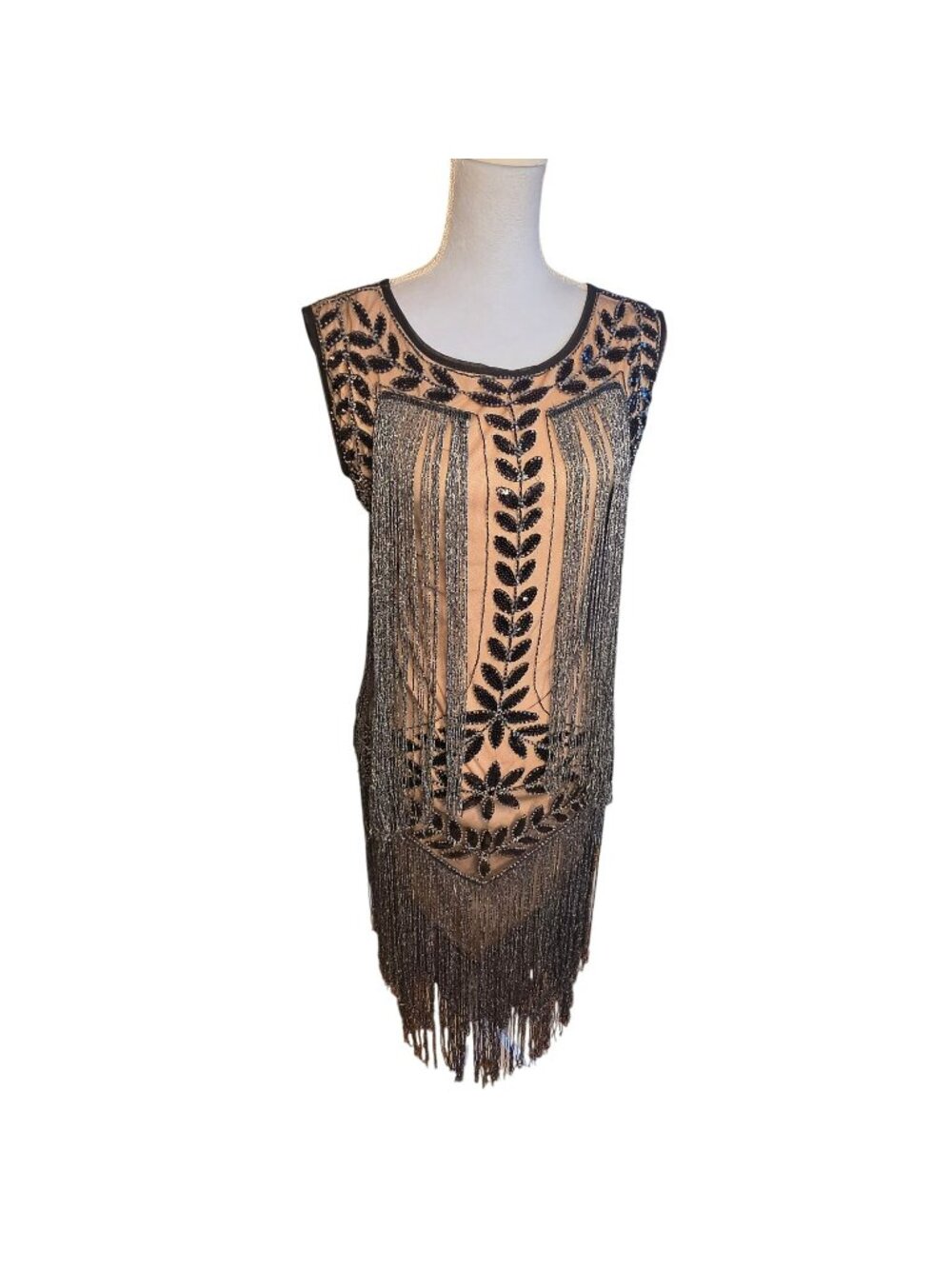 Great Gatsby 1920s Flapper Dress M Beaded Sequin Fringe Roaring 20s Party Gown